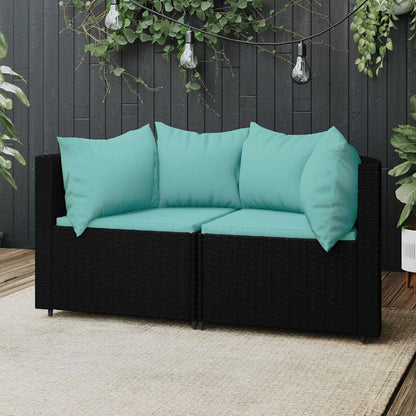 vidaXL Canapés d'angle de jardin avec coussins 2 pcs Noir Résine tressée