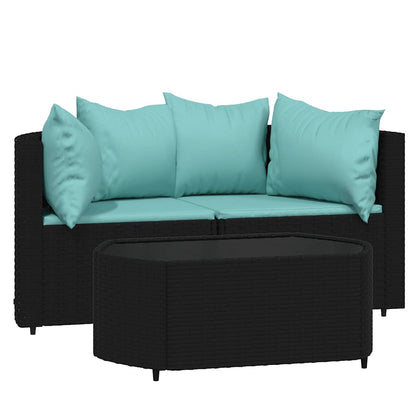 vidaXL Ensemble de salon de jardin 3 pcs avec coussins Noir Résine tressée