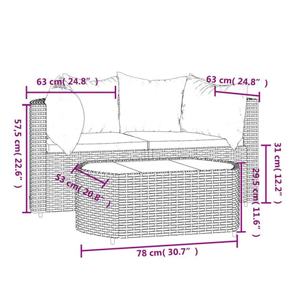 vidaXL Ensemble de salon de jardin 3 pcs avec coussins Noir Résine tressée
