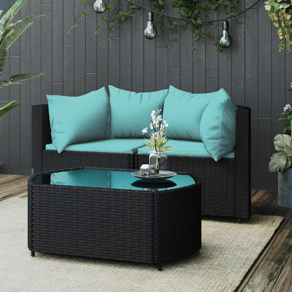 vidaXL Ensemble de salon de jardin 3 pcs avec coussins Noir Résine tressée