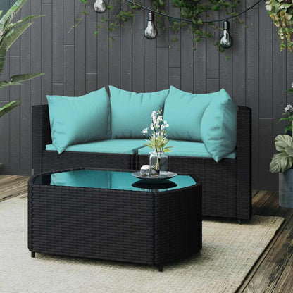 vidaXL Ensemble de salon de jardin 3 pcs avec coussins Noir Résine tressée