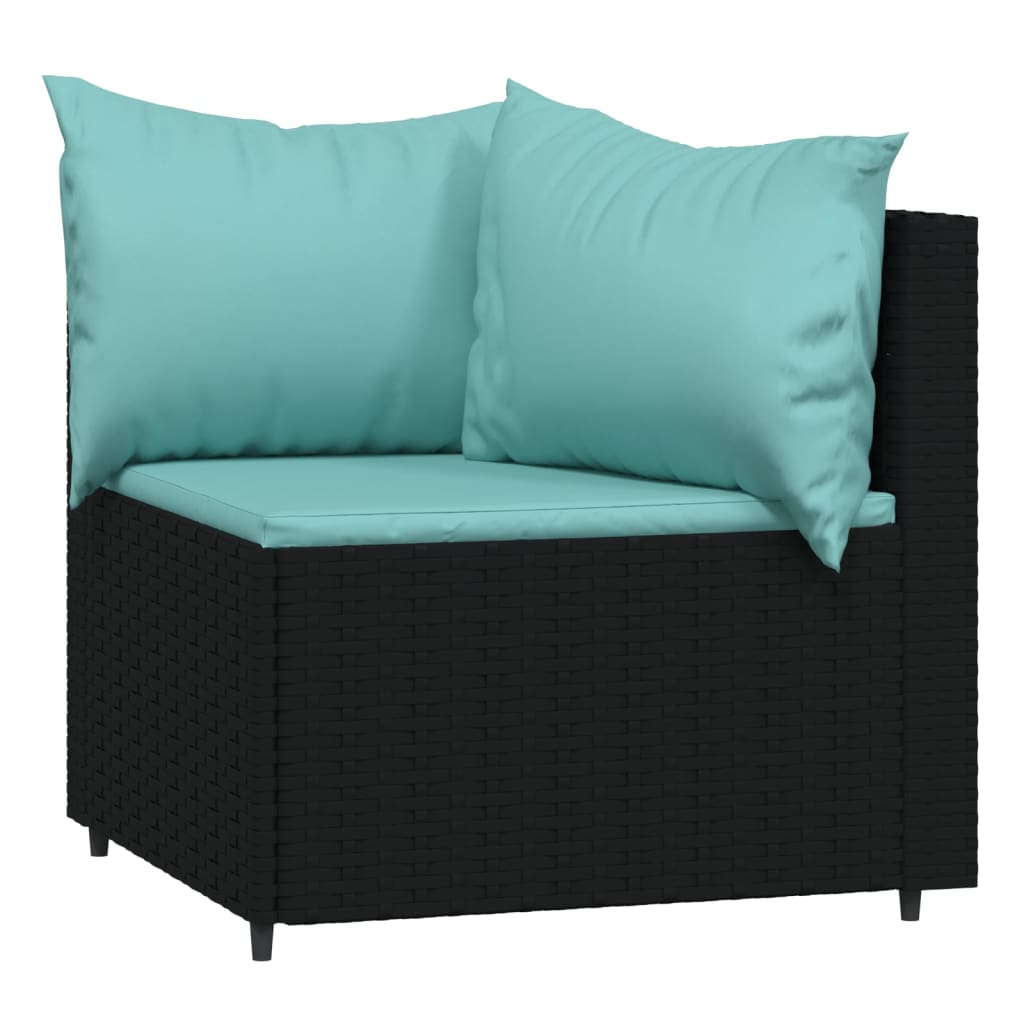 vidaXL Salon de jardin 4 pcs avec coussins Noir Résine tressée