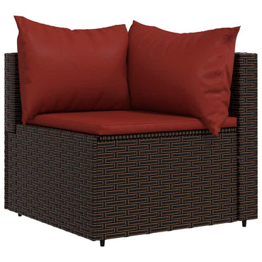 vidaXL Canapé d'angle de jardin avec coussins marron en résine tressée