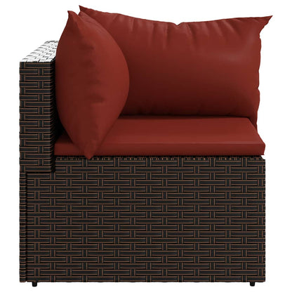 vidaXL Canapé d'angle de jardin avec coussins marron en résine tressée