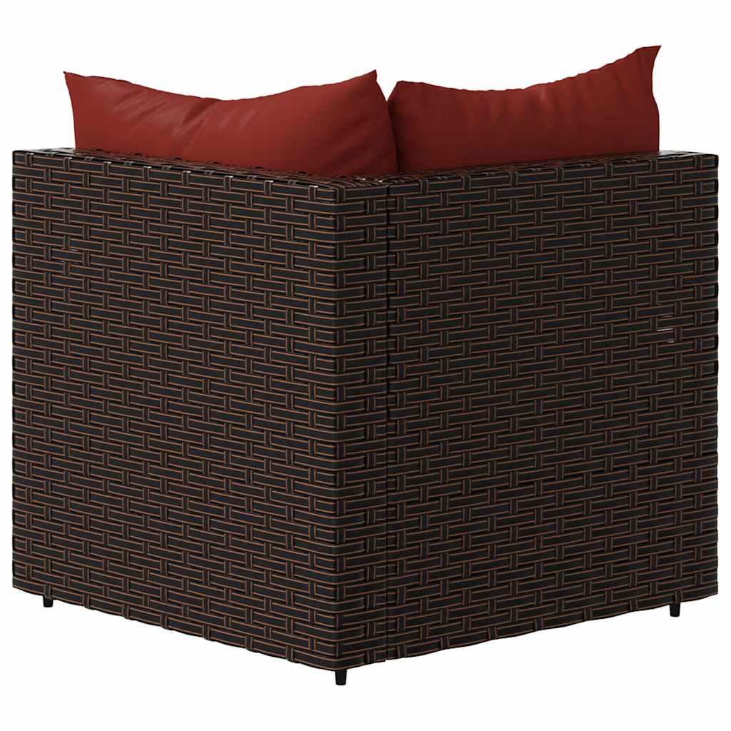 vidaXL Canapé d'angle de jardin avec coussins marron en résine tressée