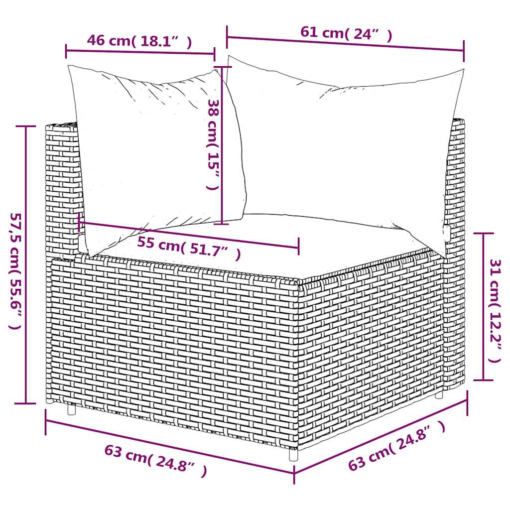 vidaXL Canapé d'angle de jardin avec coussins marron en résine tressée