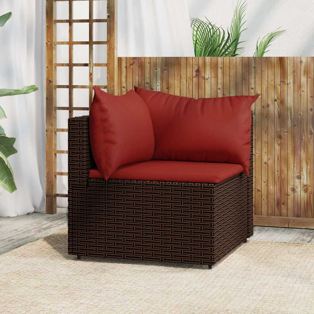 vidaXL Canapé d'angle de jardin avec coussins marron en résine tressée
