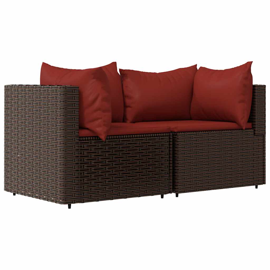 vidaXL Garten-Ecksofas mit Kissen 2 Stk. Braun Poly Rattan