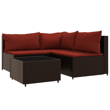 vidaXL Salon de jardin 4 pcs avec coussins marron résine tressée