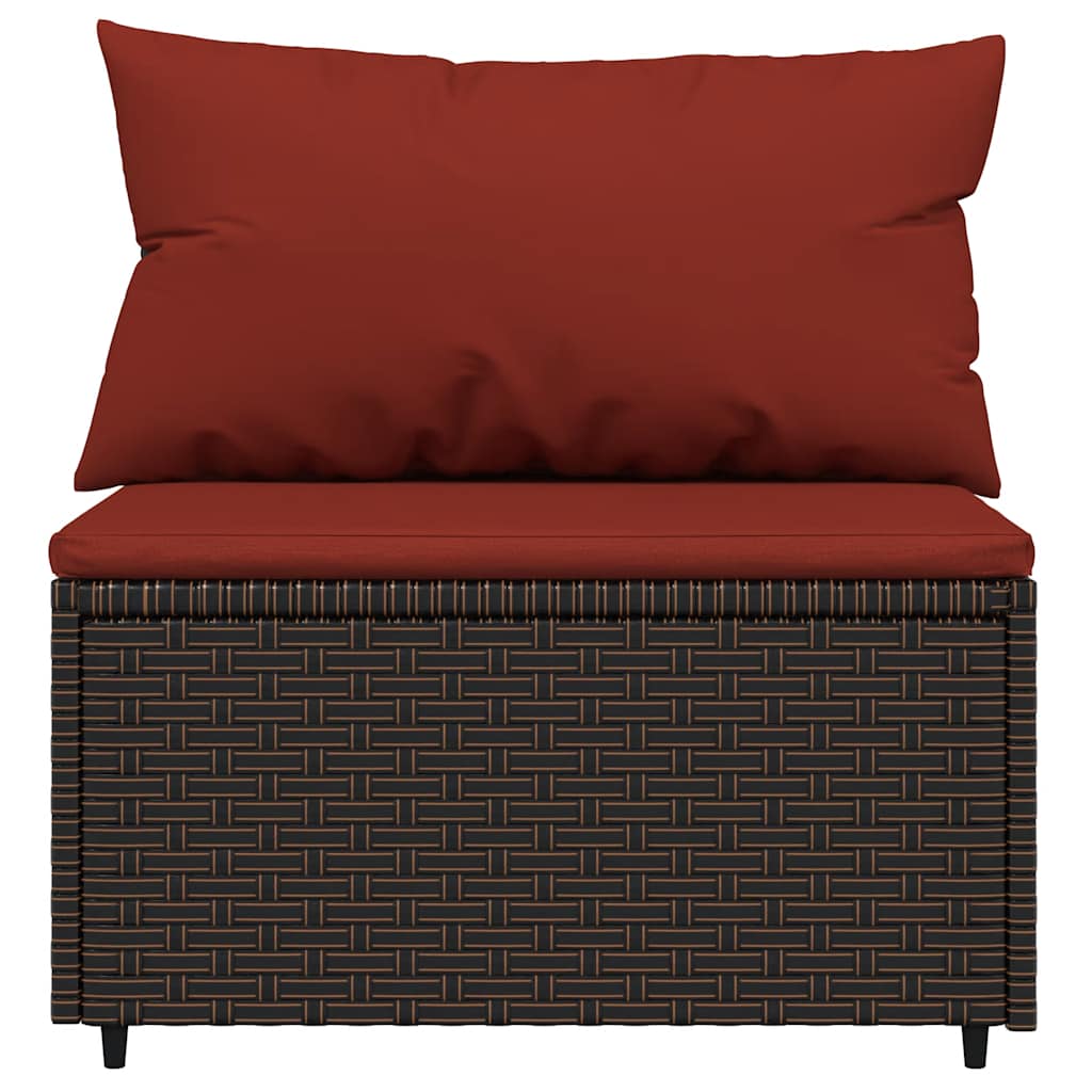 vidaXL Canapé central de jardin avec coussins en poly rotin marron
