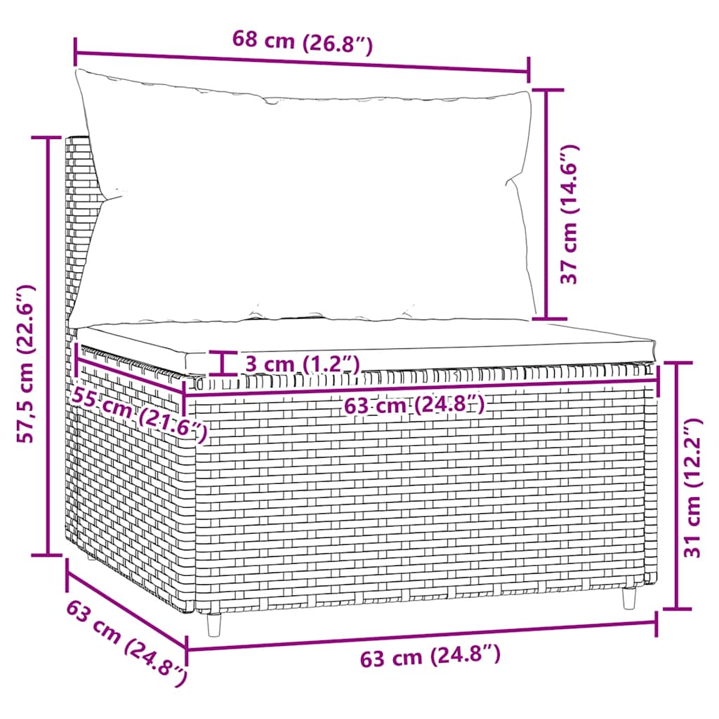 vidaXL Canapé central de jardin avec coussins en poly rotin marron