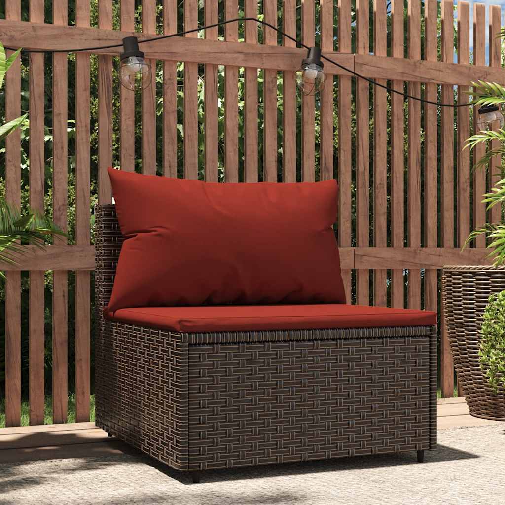 vidaXL Canapé central de jardin avec coussins en poly rotin marron