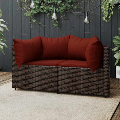 Canapés d'angle de jardin vidaXL avec coussins 2 pcs marron résine tressée
