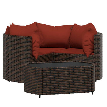 vidaXL Salon de jardin 4 pcs avec coussins marron résine tressée
