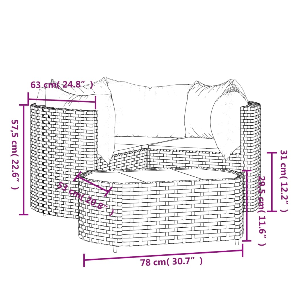 vidaXL Salon de jardin 4 pcs avec coussins marron résine tressée
