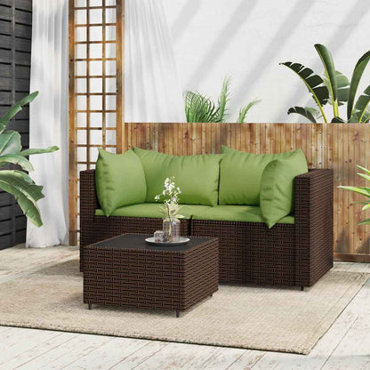 vidaXL 3-tlg. Garten-Lounge-Set mit Kissen Braun Poly Rattan