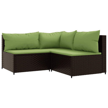 vidaXL Salon de jardin 3 pcs avec coussins marron résine tressée