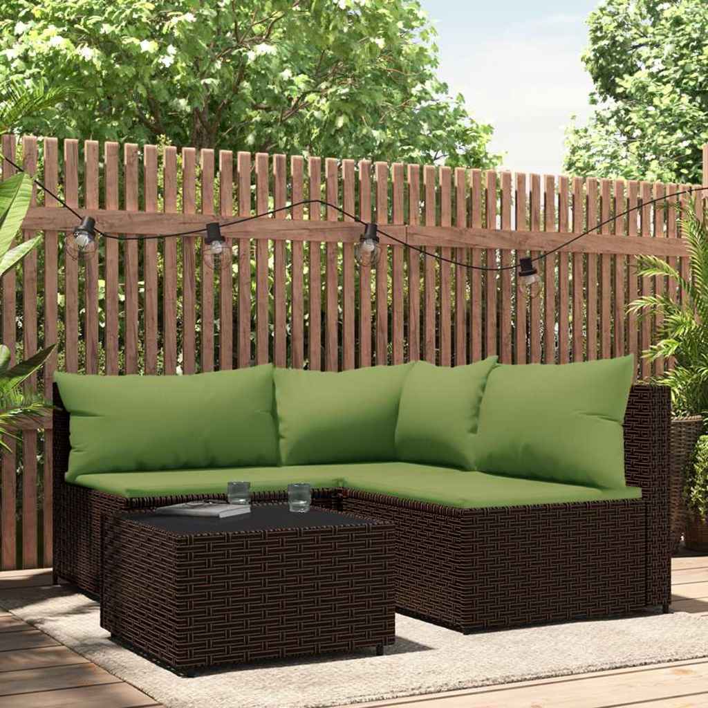 vidaXL Salon de jardin 4 pcs avec coussins marron résine tressée