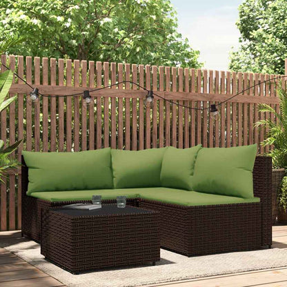 vidaXL Salon de jardin 4 pcs avec coussins marron résine tressée