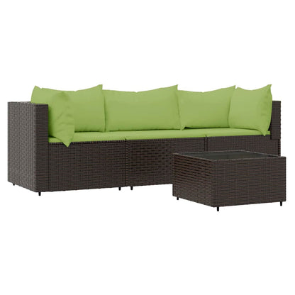 vidaXL Salon de jardin 4 pcs avec coussins marron résine tressée