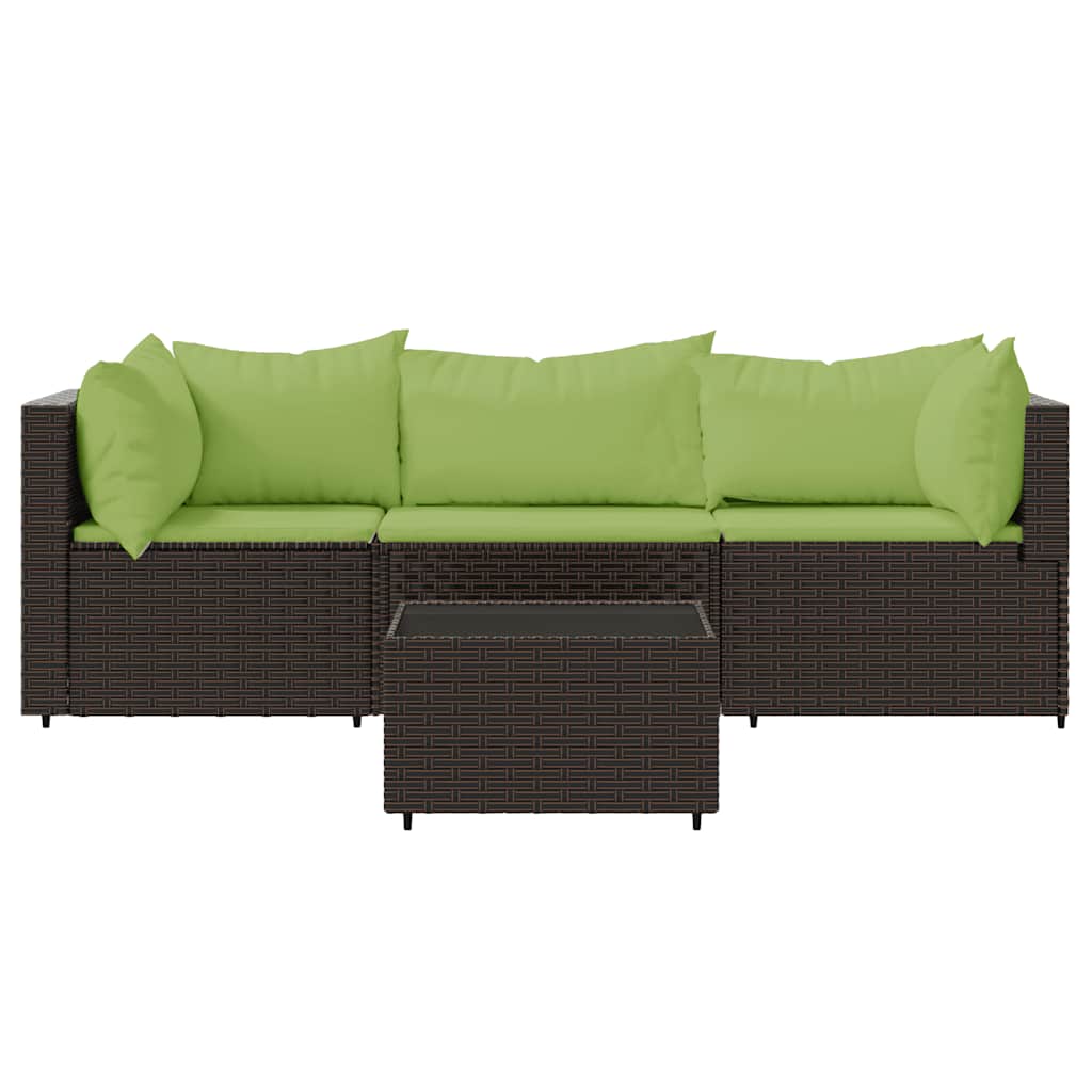 vidaXL Salon de jardin 4 pcs avec coussins marron résine tressée