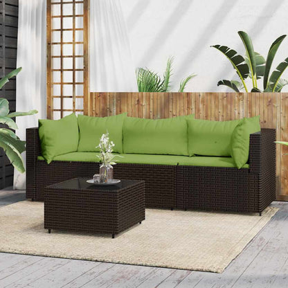 vidaXL Salon de jardin 4 pcs avec coussins marron résine tressée