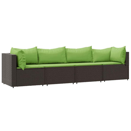 vidaXL Salon de jardin 4 pcs avec coussins marron résine tressée