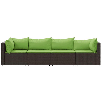 vidaXL Salon de jardin 4 pcs avec coussins marron résine tressée