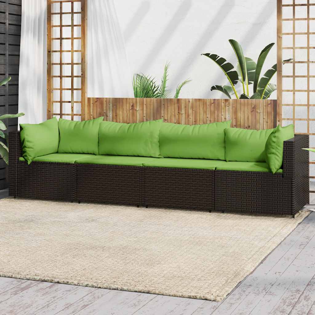 vidaXL Salon de jardin 4 pcs avec coussins marron résine tressée