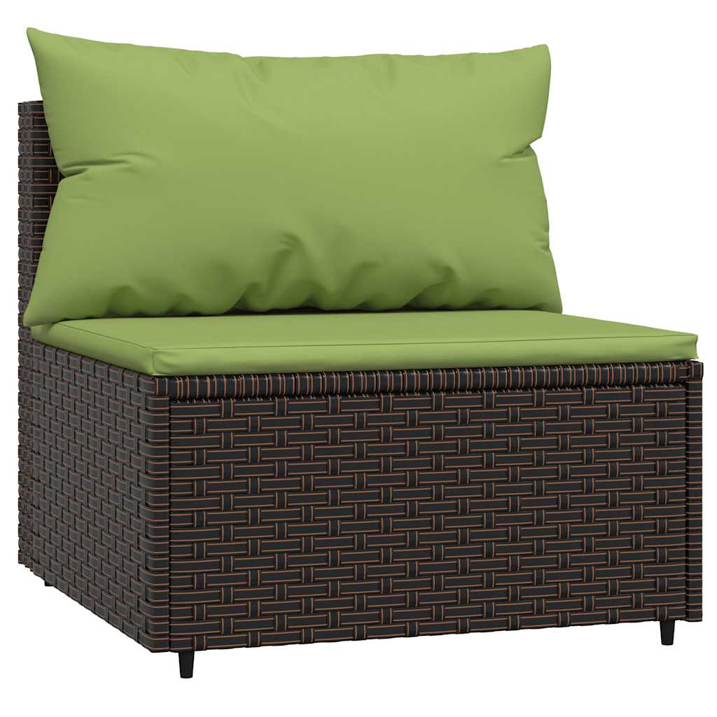 vidaXL Canapé central de jardin avec coussins en poly rotin marron