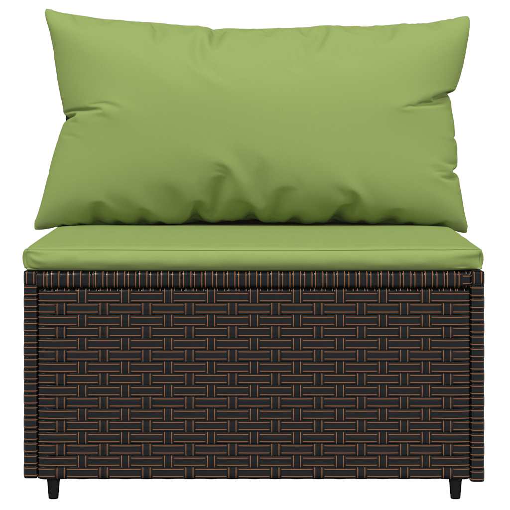 vidaXL Canapé central de jardin avec coussins en poly rotin marron