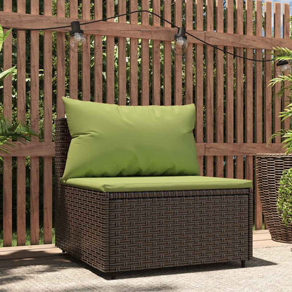 vidaXL Canapé central de jardin avec coussins en poly rotin marron