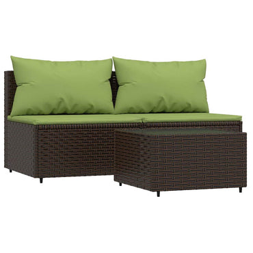 vidaXL Salon de jardin 3 pcs avec coussins marron résine tressée