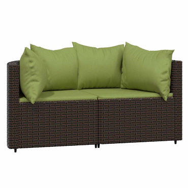 Canapés d'angle de jardin vidaXL avec coussins 2 pcs marron résine tressée