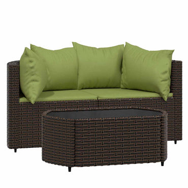 vidaXL Salon de jardin 3 pcs avec coussins marron résine tressée