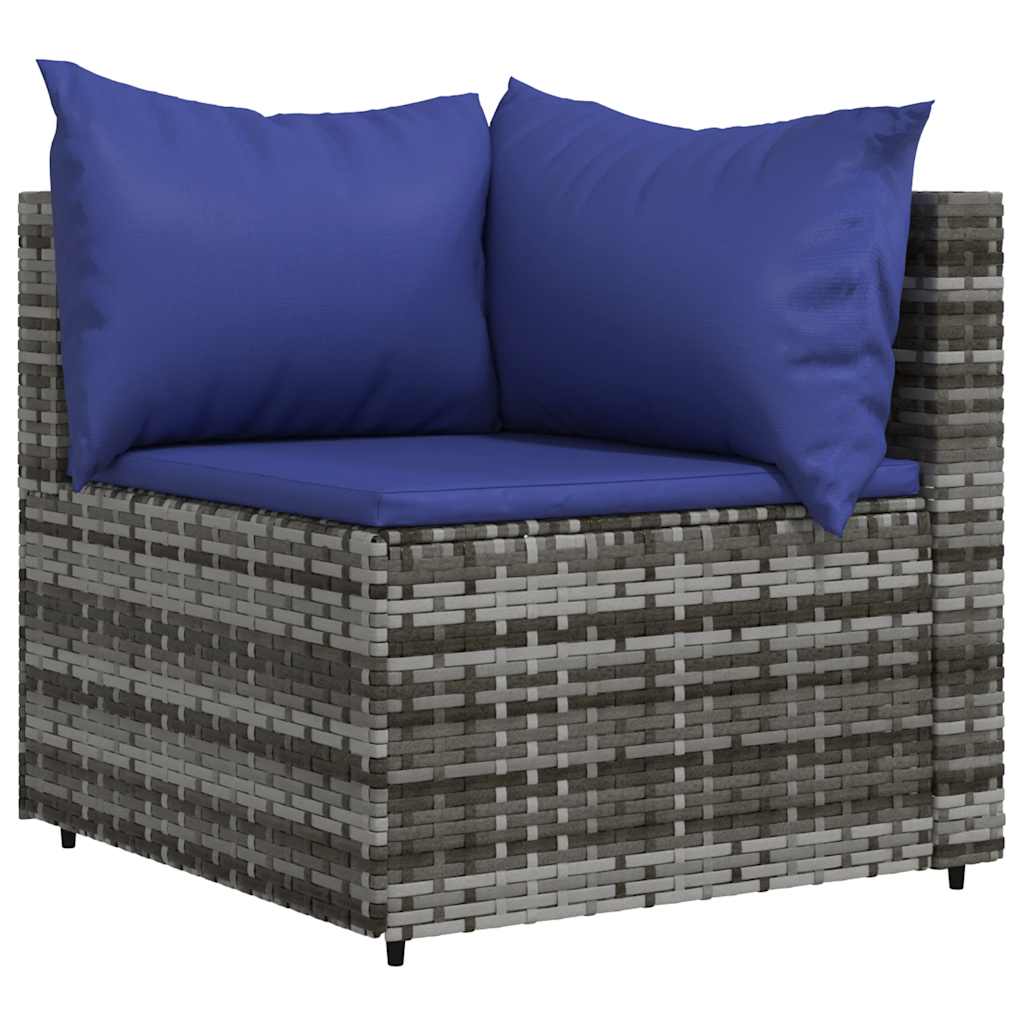 vidaXL Canapé d'angle de jardin avec coussins Gris Résine tressée