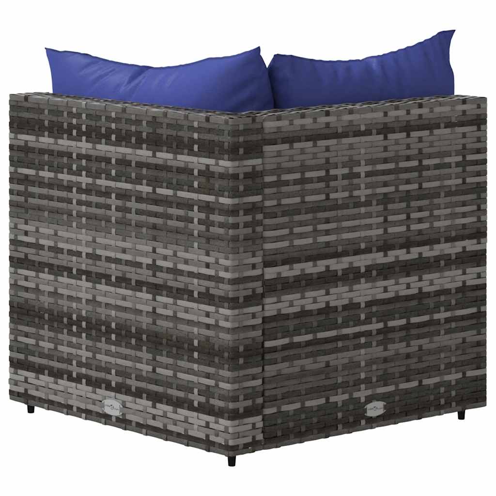 vidaXL Canapé d'angle de jardin avec coussins Gris Résine tressée