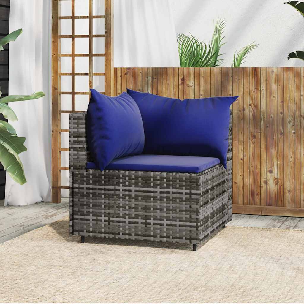 vidaXL Canapé d'angle de jardin avec coussins Gris Résine tressée