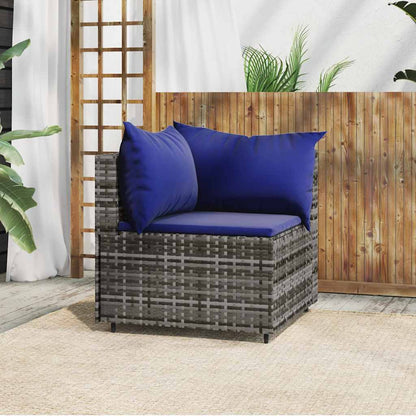 vidaXL Canapé d'angle de jardin avec coussins Gris Résine tressée