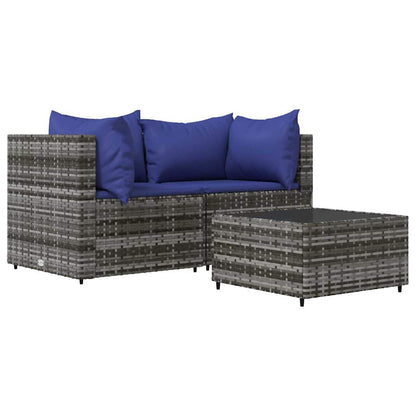 vidaXL Salon de jardin 3 pièces avec coussins Résine tressée Gris