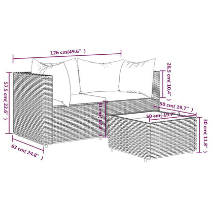 vidaXL Salon de jardin 3 pièces avec coussins Résine tressée Gris