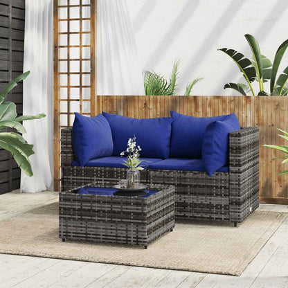 vidaXL Salon de jardin 3 pièces avec coussins Résine tressée Gris