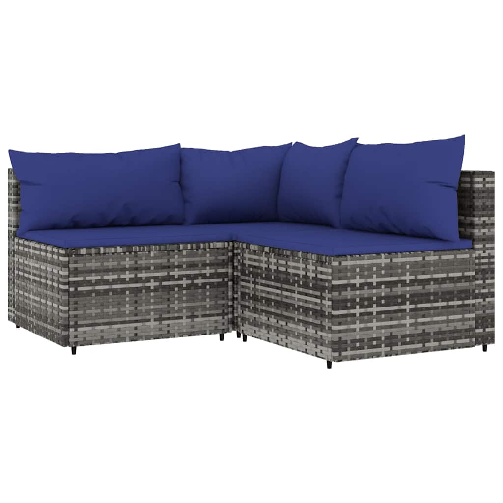 vidaXL Salon de jardin 3 pièces avec coussins Résine tressée Gris