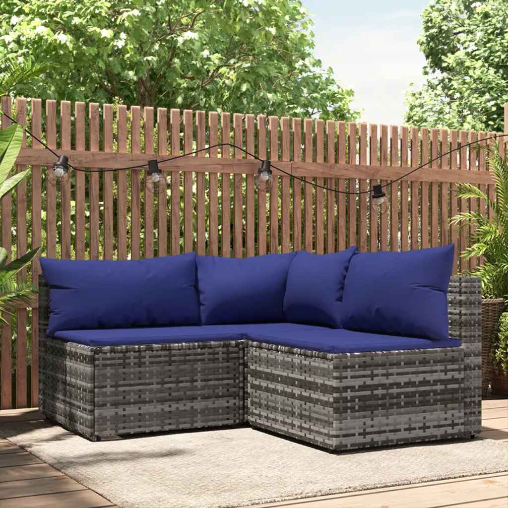 vidaXL Salon de jardin 3 pièces avec coussins Résine tressée Gris