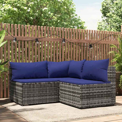 vidaXL Salon de jardin 3 pièces avec coussins Résine tressée Gris