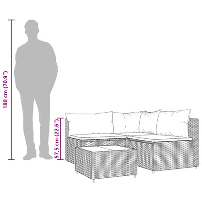 vidaXL Salon de jardin 4 pcs avec coussins Gris Résine tressée