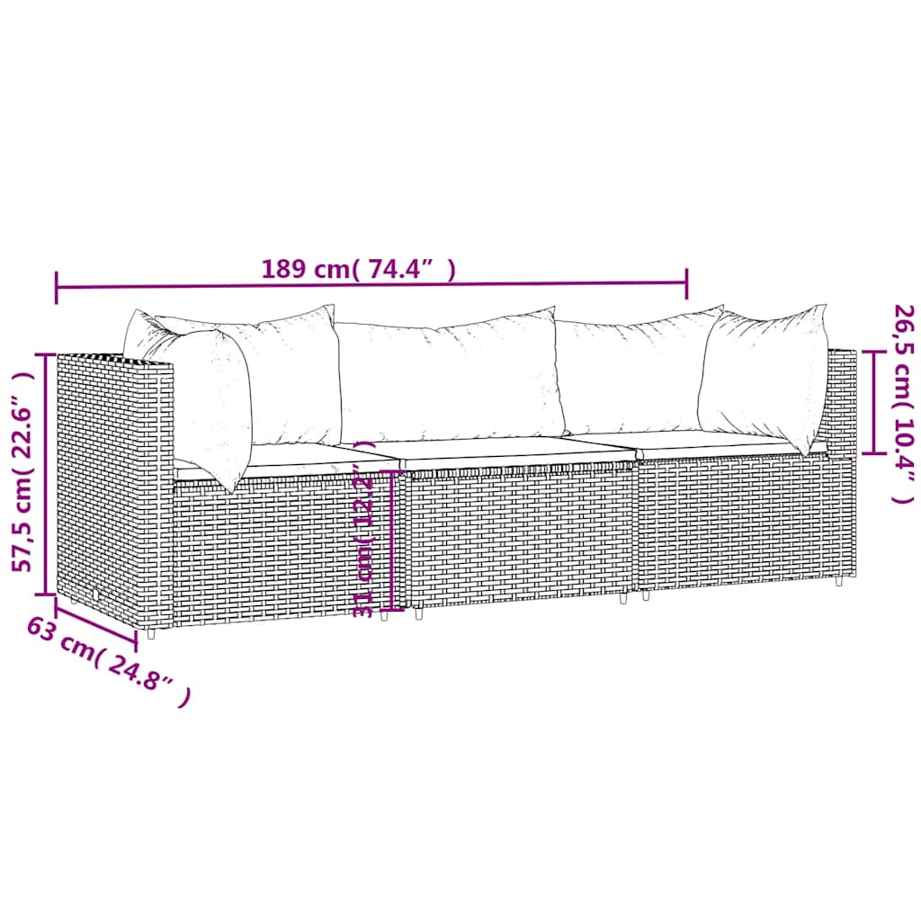 vidaXL Salon de jardin 3 pièces avec coussins Résine tressée Gris