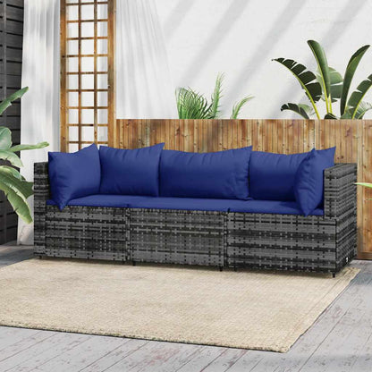 vidaXL Salon de jardin 3 pièces avec coussins Résine tressée Gris