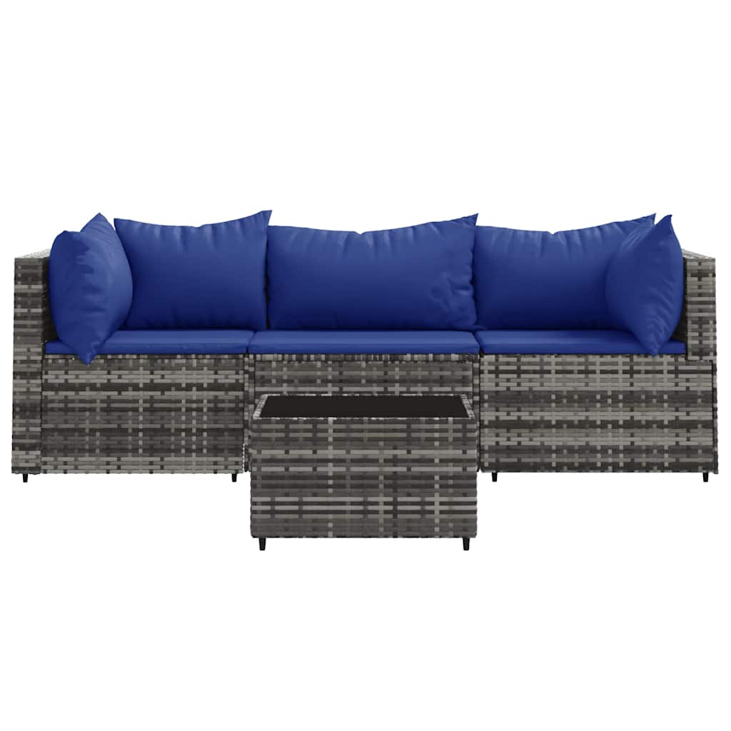 vidaXL Salon de jardin 4 pcs avec coussins Gris Résine tressée