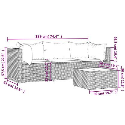 vidaXL Salon de jardin 4 pcs avec coussins Gris Résine tressée